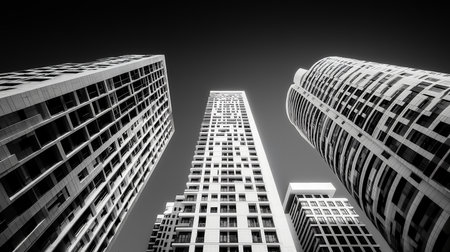 Modern skyscrapers in the business district. Black and white.の素材