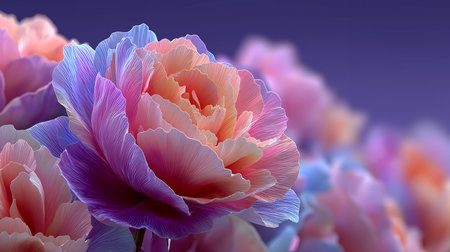 Beautiful peony flowers on blue background. Close-up.の素材