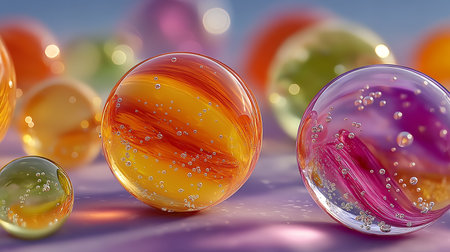 abstract 3d illustration of colorful soap bubbles in pastel colorsの素材