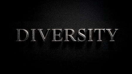 Diversity - text engraved on black textured background. 3D rendering.の素材