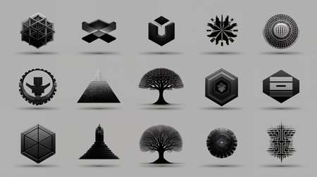 Set of black and white geometric icons. Vector illustration for your designの素材