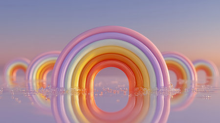 Rainbow on the water. 3D illustration. Abstract background.の素材
