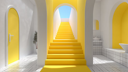 Yellow stairs in the modern interior. 3d render. Conceptual image.の素材