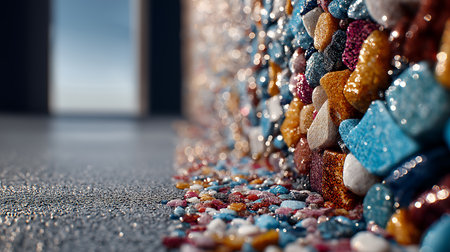 3d render of colorful stones in a row on the floor.の素材