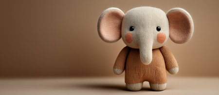 Cute little elephant doll on beige background, copy space.の素材