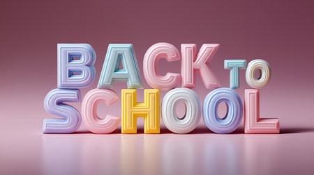 Back to school 3d rendering. Colorful letters on pink background.の素材