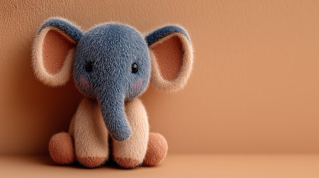 3d rendering of a cute toy elephant sitting on a wall.の素材