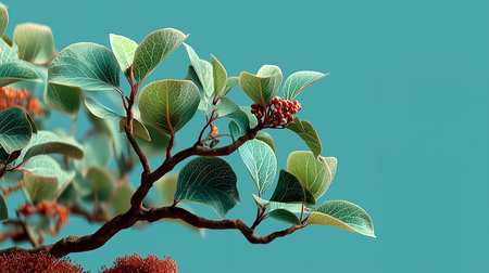 3D illustration of a branch of a tree with leaves and berriesの素材