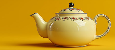 Yellow ceramic teapot on a yellow background. 3d renderingの素材