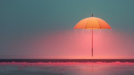 3d rendering of an umbrella on the beach in the early morningの素材