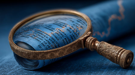 Magnifying Glass on Newspaper. 3D Render. Selective Focus.の素材