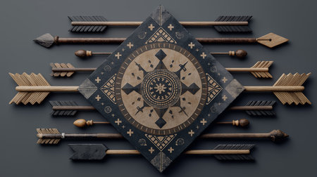 Set of ancient arrows on a dark background. 3d illustration.の素材