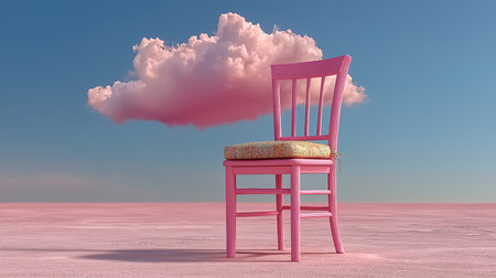 Pink chair with a cloud on the sky. 3D rendering.の素材
