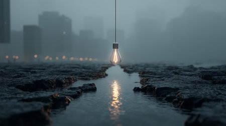 Conceptual image of a lightbulb in the ground.の素材