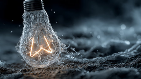 Glowing fluorescent light bulb in smoke on dark background. 3D renderingの素材