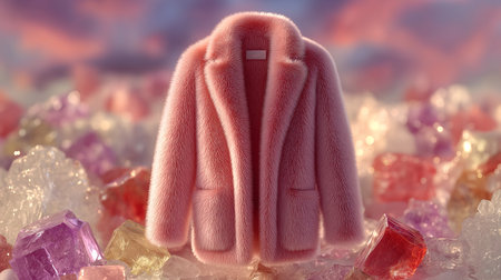 Mink fur coat on crystal background. 3d render illustration.の素材