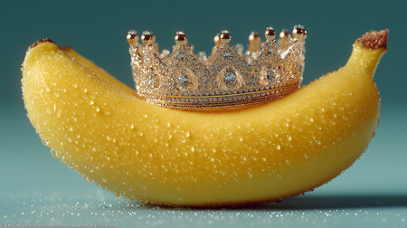 Golden crown on a banana, 3d render, close-upの素材