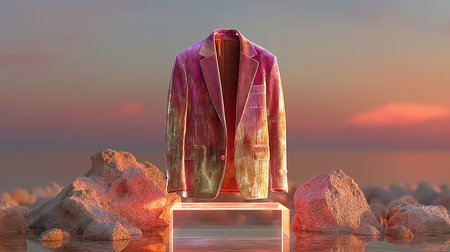 3d render of a jacket on a stand in the desert.の素材