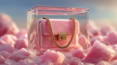 Luxury clutch with a lock on a pink background. 3d renderingの素材