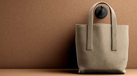 Brown leather bag with a button on the wall. 3d renderingの素材