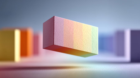 3d rendering of colorful cubes in the shape of a rainbow.の素材
