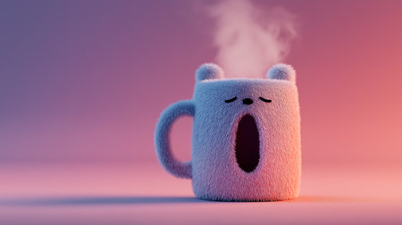 Coffee mug with funny face. 3D rendering illustration.の素材