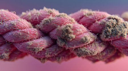 Close-up of pink rope with mold on it. Selective focus.の素材