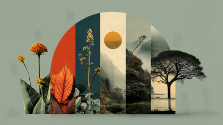 Ecology concept. Landscape with trees and plants. Elements of this image furnished by NASAの素材