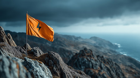 Flag of Tunisia on the top of the mountain. 3D Renderの素材