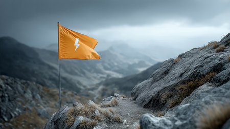 Waving flag of Switzerland on the top of a mountain. 3D Renderingの素材