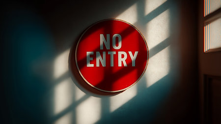 No entry sign in the dark room. 3D render illustration.の素材