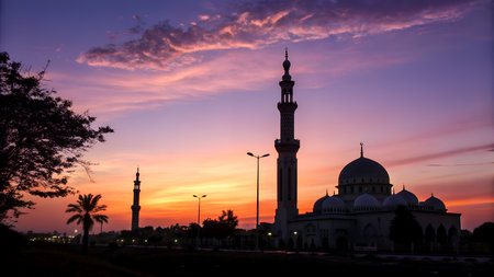 Sunset over mosque in Kuala Terengganu, Malaysiaの素材