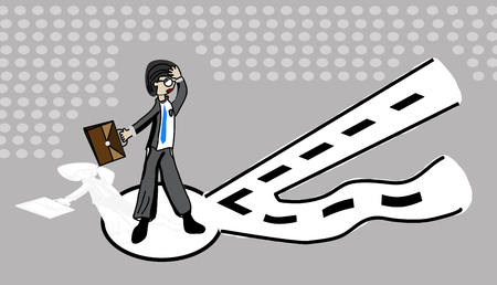 Businessmen and path selection in working with a stable position and financial advancement, illustration - vectorのイラスト素材