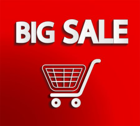 Big sale message with a shopping cart with reflection, red background for shops to advertise, discount products - vectorのイラスト素材