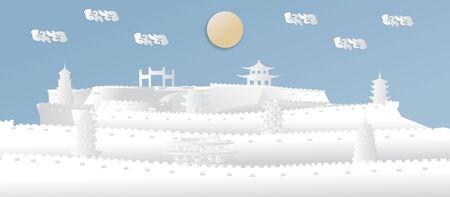China with the world-famous China Landmark wall, panoramic images for tourism posters, in paper cut style - Vectorのイラスト素材