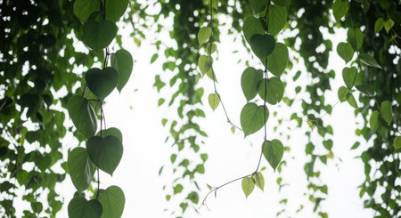 A high-quality 3D render showcasing lush green hanging vines bathed in bright sunlight. This realistic and clean design is perfect for commercial or stock use, featuring an isolated object on a transparent background.の素材