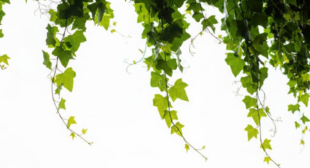 A high-quality 3D render showcasing lush green ivy vines gracefully hanging downwards. This realistic and clean design is perfect for commercial or stock use, featuring an isolated object on a transparent background.の素材