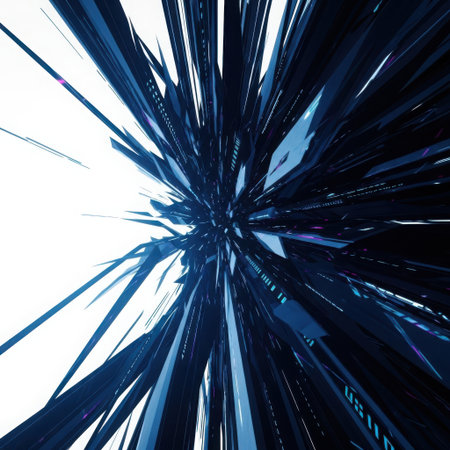This image features a captivating abstract composition with numerous blue lines radiating from a central point. The lines create a sense of depth and movement, converging towards a bright center. The overall effect is dynamic and visually striking, evoking a sense of energy and complexity.の素材