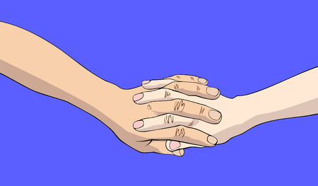 Two joined hands isolated on blue backgroundのイラスト素材