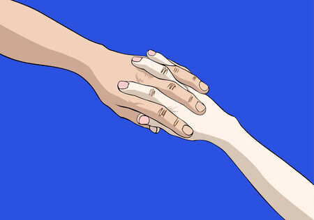 Two joined hands isolated on blue backgroundのイラスト素材