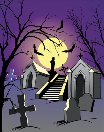 Night scene with a graveyard and the full moonのイラスト素材