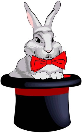Vector illustration of cute rabbit with red bow in a black hatのイラスト素材