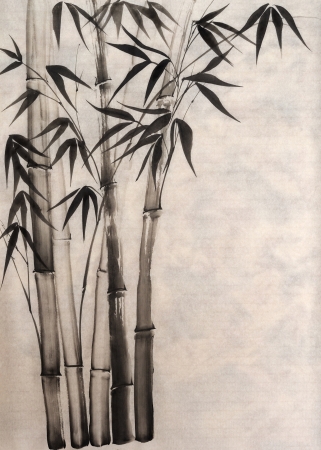 Original art, watercolor painting of bamboo, Asian style paintingの写真素材