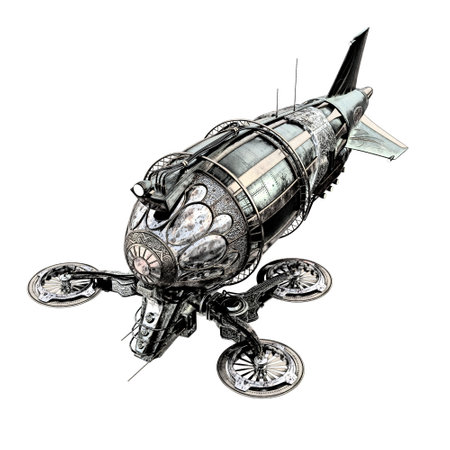 3d rendering of a fantasy steampunk airship