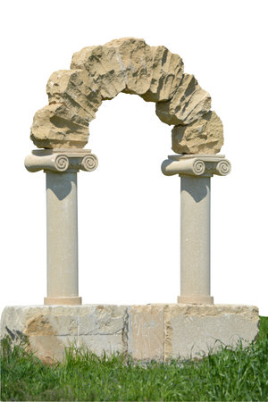 Antique stone gate isolated on whiteの写真素材