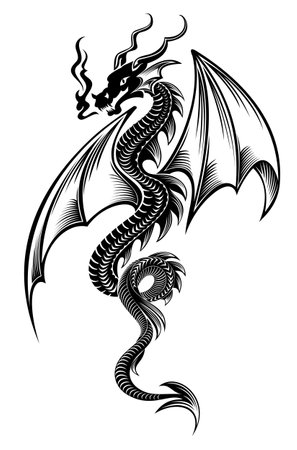 Black azure tribal dragon tattoo vector illustrationのイラスト素材