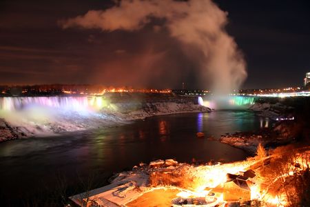 Niagara Falls Landscape at Night During Winterの写真素材