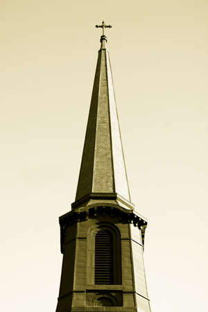 Holy Church Steeple with Sepia Color Backgroundの写真素材