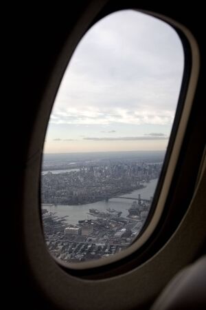 Aerial View of Manhattan from Airplane Windowの写真素材