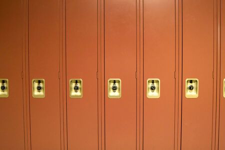 Red School Lockers in High School Hallwayの写真素材
